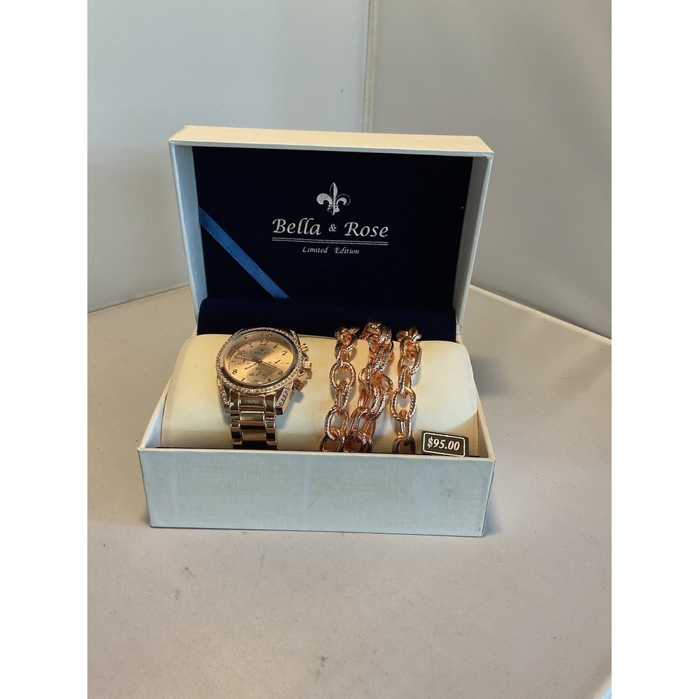 Bella & Rose Limited Edition Womens Rose Gold Watch and Bracelet Gift Set NEW